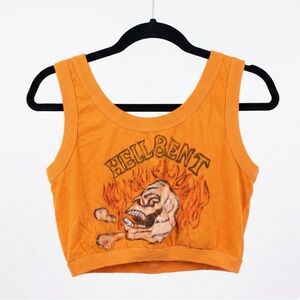 Vintage Style Hellbent Flaming Skull Crop Top Orange Biker Grunge Tank Small